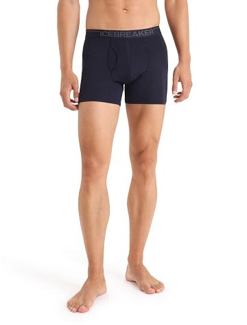 Midnight Navy Icebreaker Merino Anatomica Boxers With Fly Men's Underwear | AU 1307OKIR